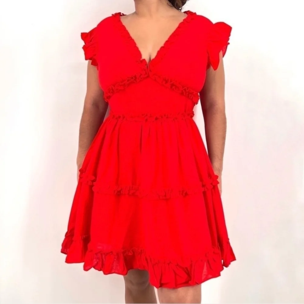 NWT Endless Rose | Finnegan Ruffle Sleeve Red Mini Dress Size XSmall
